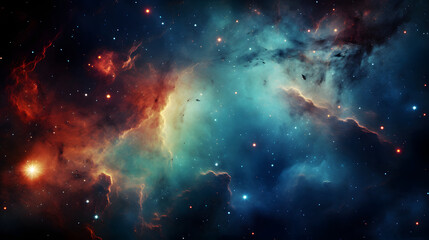 Poster - Eye-catching nebula and star cluster surrounded by a stunning cosmic landscape in a breathtaking display of celestial beauty and color.