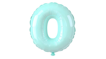 Fototapete - A perfectly inflated vibrant blue helium foil balloon shaped as the number 0 isolated on a transparent background with soft highlights and shadows