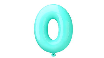 Leinwandbilder - Beautifully inflated blue foil balloon in the shape of the number 0 with helium filled curves and glossy reflections isolated on a transparent background cutout