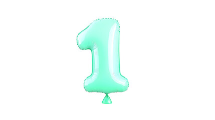 Poster - A vibrant blue helium foil balloon shaped as the number 1 perfectly inflated with soft highlights and shadows isolated on a transparent background cutout