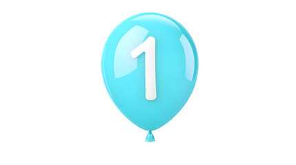 Fototapete - A glossy shiny blue metallic balloon in the shape of the numeral 1 with a sleek reflective surface and a curved inflated form against a transparent background