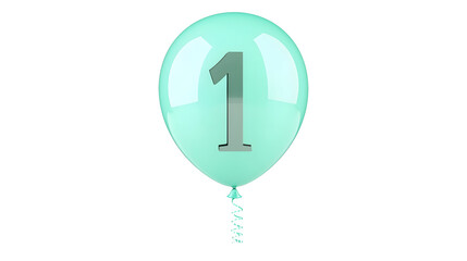 Fototapete - A metallic blue number 1 balloon with a smooth glossy surface floating weightlessly on a transparent background cutout