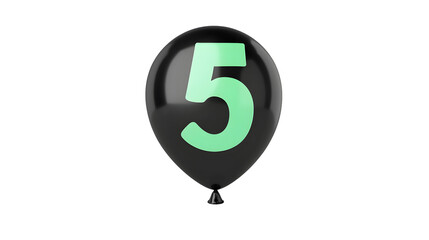 Fototapete - Vibrant black helium foil balloon with a green number 5 perfectly inflated and isolated against a transparent background