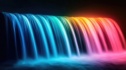 Poster - Rainbow waterfall landscapes harmonious concept. A vibrant waterfall with colorful lights, creating a mesmerizing and serene atmosphere.