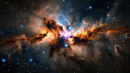 Poster - A vibrant and image showcasing the mesmerizing beauty of a distant galaxy with its swirling clouds of gas and dust intertwined with brilliant stars