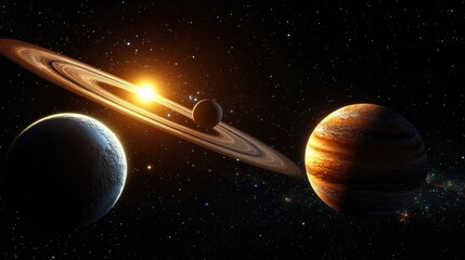 Poster - An view of a majestic cosmic spectacle with luminous planets glowing nebulae and dazzling stars set against the vast mysterious backdrop of a distant galaxy