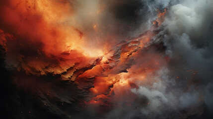 Poster - Striking visual of fire lighting up the sky creating a dramatic scene of nature's power and beauty against a dark cosmic background at night.