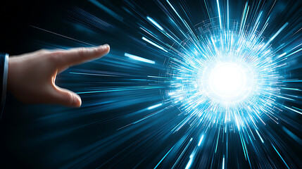 Poster - Dynamic energy burst interaction virtual environment digital art futuristic setting close-up concept of innovation