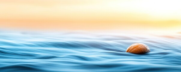 Poster - River rapids landscapes harmonious concept. A serene beach scene with gentle waves and a small shell reflecting the sunrise.