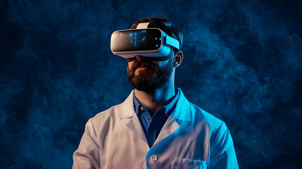 Poster - Virtual reality experimentation by scientist in laboratory engaging technology innovative environment professional viewpoint
