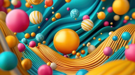 Poster - Colorful dynamic and visually striking composition featuring an abstract arrangement of vibrant 3D geometric shapes and elements