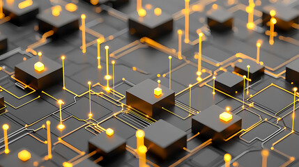 Fototapete - Exploring digital circuits technology innovation virtual environment abstract visualization illuminated graphics