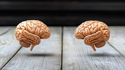 Poster - two detailed anatomical models of the human brain symbolizing the complex processes of intelligence 