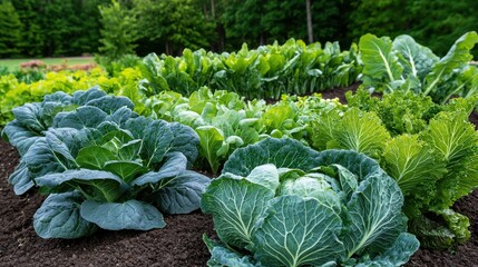 Poster - a lush garden filled with a vibrant variety of nutrient rich leafy greens including kale lettuce spi