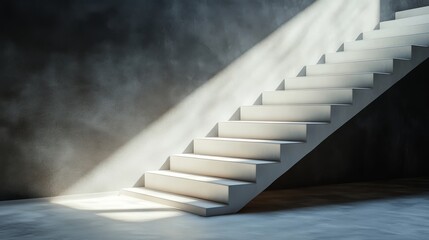 Aufkleber - Modern white staircase with sunlight casting shadows, minimalism and architecture