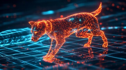 Aufkleber - Cybernetic Canine: A Digital Dog in a Futuristic Grid Environment