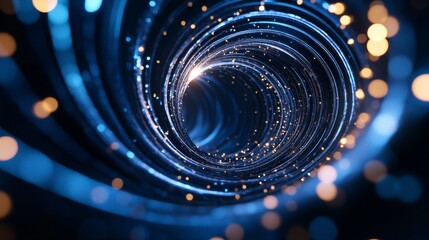 Poster - Abstract swirling tunnel with glowing blue and gold lights, cosmic energy concept