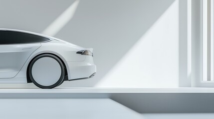 Poster - Minimalist White Car in Contemporary Exhibition Space with Light