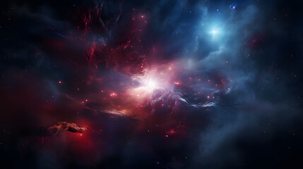 Poster - Enigmatic nebula in the night sky bathed in colors of cosmic gas and dust with distant stars creating a mesmerizing celestial view.