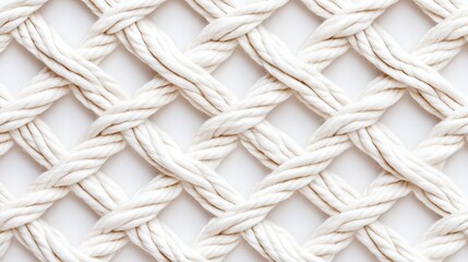 Poster - A close-up view of a woven pattern made from white rope, showcasing intricate braiding and texture against a neutral background, macramé texture