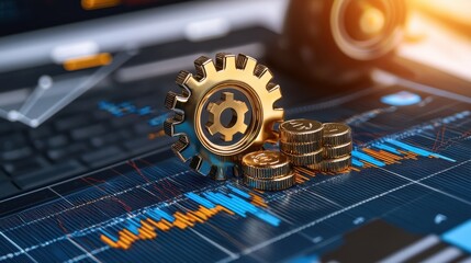 Poster - A highly complex yet precise cog wheel mechanism symbolizing the optimization of industrial processes and for enhanced productivity and growth