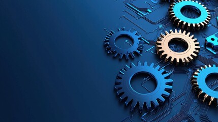 Poster - Intricate gears and cogs working together in a complex efficient system representing innovation progress and problem solving in industry
