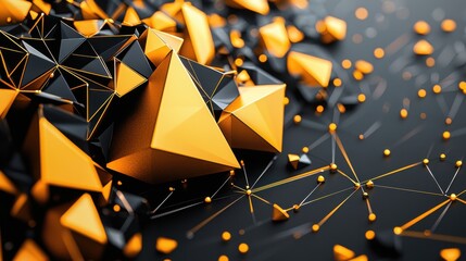 Poster - A captivating abstract composition of dynamic angular shapes and patterns in shades of orange and black creating a visually striking and futuristic digital artwork