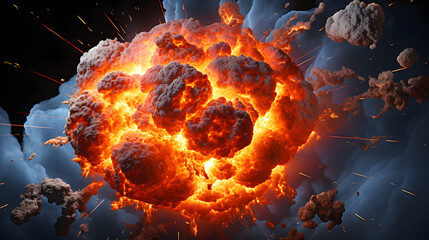 Poster - Massive explosion of rocks creating a stunning visual representation of stellar explosion dynamics in a vibrant supernova event.