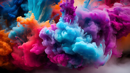 Poster - Colorful cloud of smoke floating gracefully through the air creating an ethereal and dreamy atmosphere in a captivating visual experience.