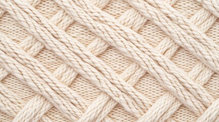 Poster - A close-up view of a woven texture featuring interlaced ropes in a neutral color, showcasing intricate patterns and craftsmanship, macramé texture