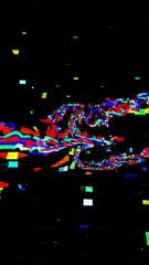 Poster - Dynamic neon vortex with glowing particles twisting through digital pixels