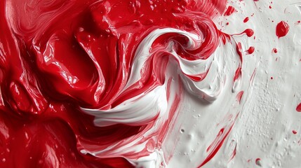 Poster - Red and white abstract paint swirl texture, artistic background. Creativity concept