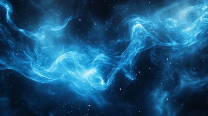 Poster - Mystical blue nebula swirls in space with stars, cosmic energy. Outer space concept