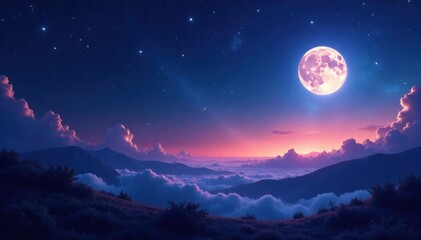 cosmic night scene with sparkling stars and moonlight glow, moon, celestial
