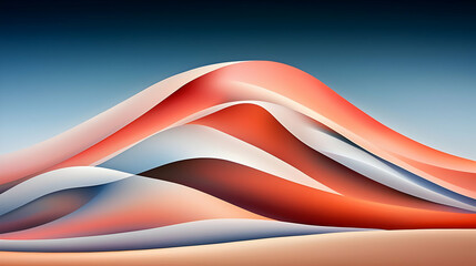 Poster - Abstract Landscape with Flowing Red and Blue Waves