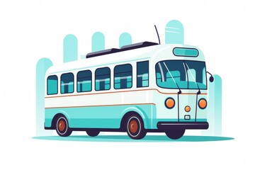 Poster - Simple outline of a bus on white background featuring key elements like windows, doors, and wheels