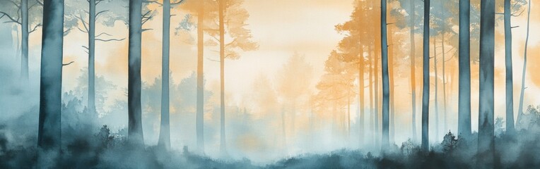 Aufkleber - Mysterious forest silhouette with muted colors reflecting tranquility at dawn