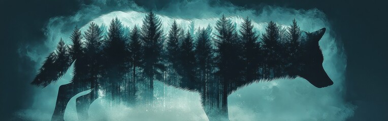 Aufkleber - Serene depiction of a glowing wolf surrounded by forest at twilight
