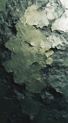 Poster - Textured metallic surface with a greenish gradient showcasing layers of peeling paint in industrial aesthetic
