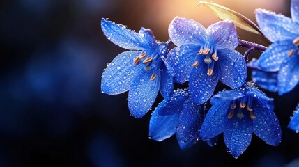 Poster - A close up of a blue flower with dew drops on it