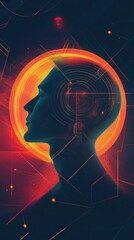 Aufkleber - Mystical profile of a man illuminated by a vibrant cosmic aura showcasing the complexity of the mind