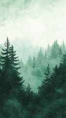 Aufkleber - Moody watercolor gradient capturing the essence of a misty forest landscape during early morning
