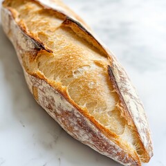 Aufkleber - Freshly baked baguette with a crispy golden crust on a marble surface ready to be served