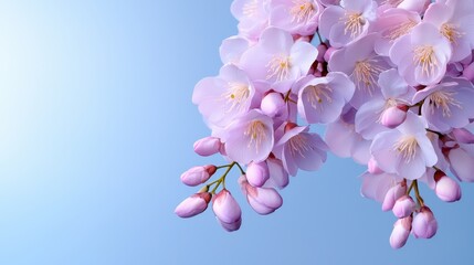 Poster - A beautiful pink flower with a blue background