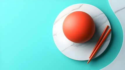 Poster - Orange Sphere on Marble Base with Teal Background