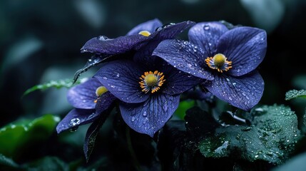 Poster - A close up of a blue flower with droplets of water on it