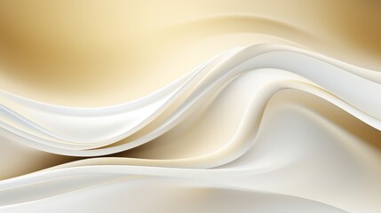 Poster - Elegant abstract background featuring white and beige shiny shapes with golden lines on cream canvas