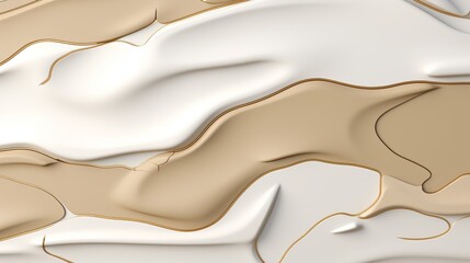 Poster - Elegant abstract background featuring shiny white and beige shapes with golden lines on cream