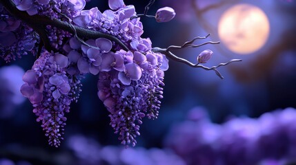 Poster - A purple flower with a moon in the background