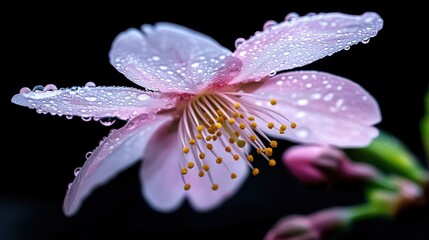Poster - A close up of a pink flower with droplets of water on it